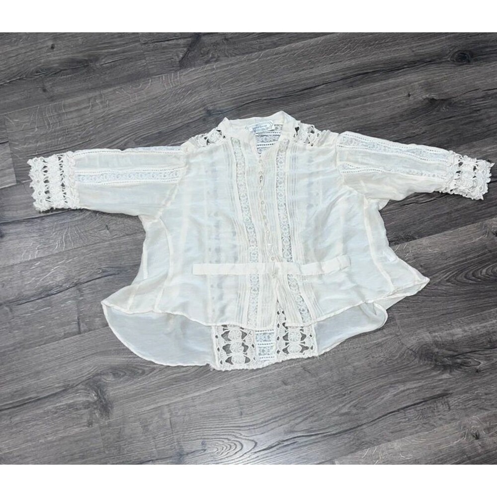 Beyond Vintage White Lace Victorian Boho Blouse Top Women’s M Romantic Crochet